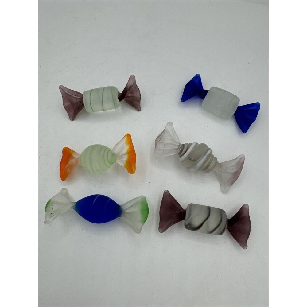 Lot of 6 Frosted Colorful Retro Hand Blown Glass Candy Dish Christmas Decor